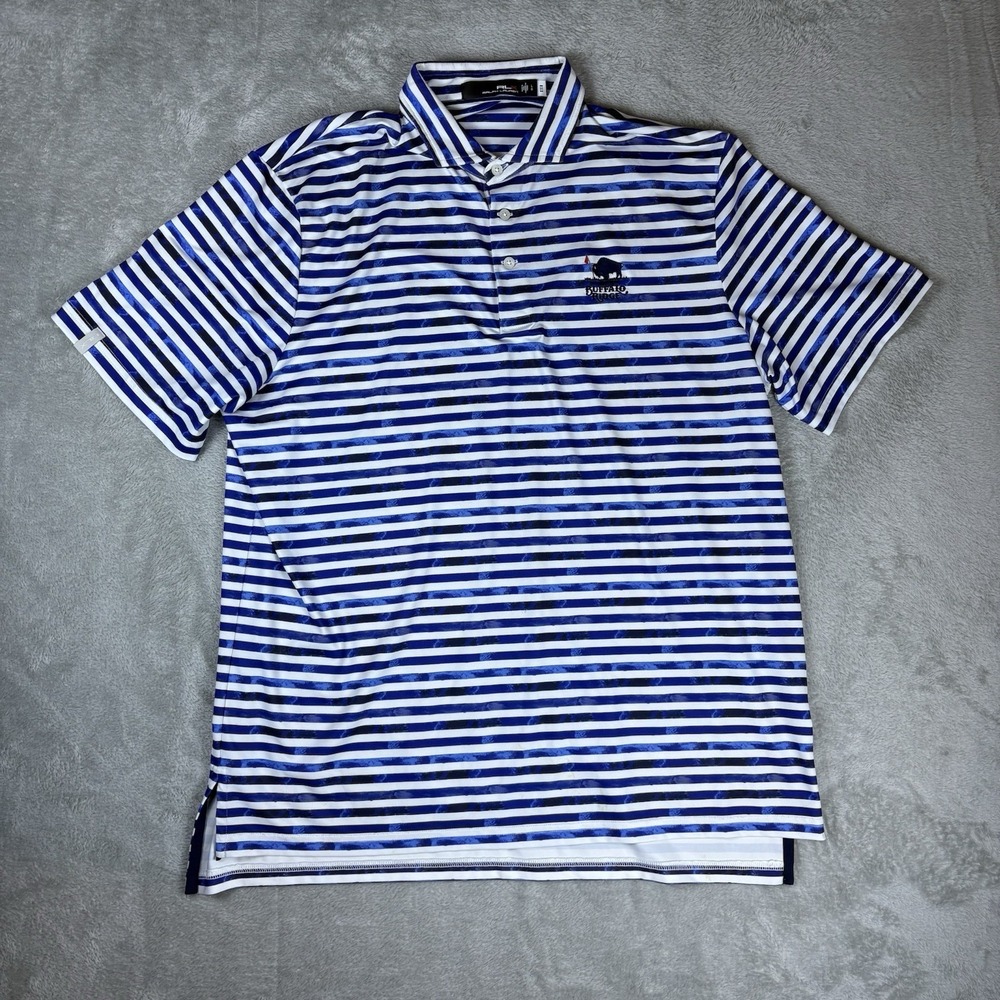 Ralph Lauren RLX Polo Shirt Men Large Blue White Striped Performance